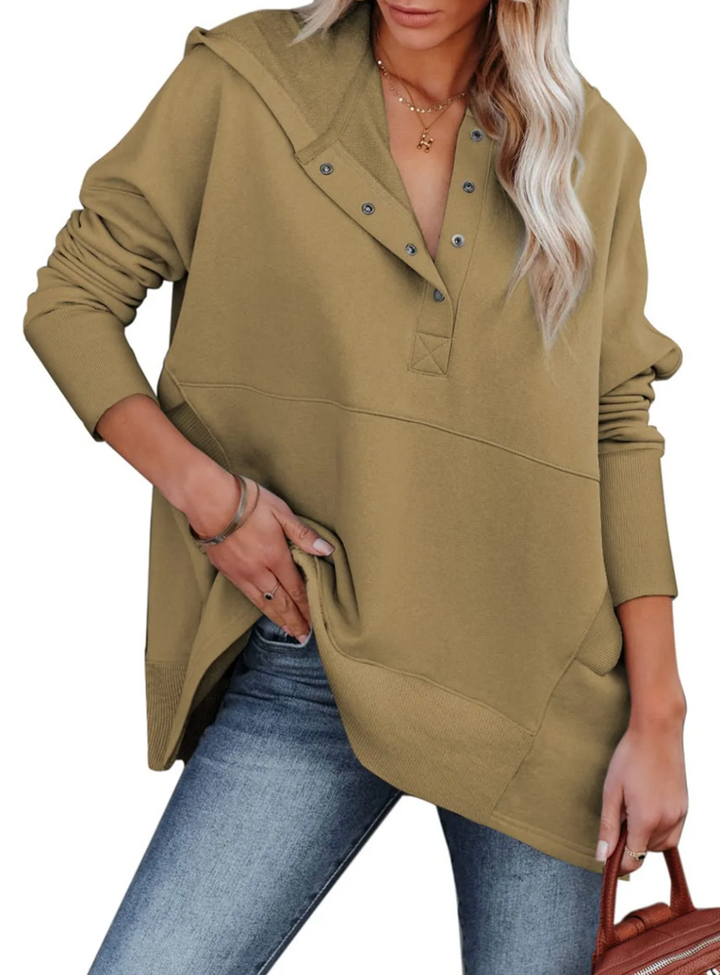 🔥 Women's Button V Neck Hoodie With Pockets