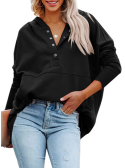 🔥 Women's Button V Neck Hoodie With Pockets