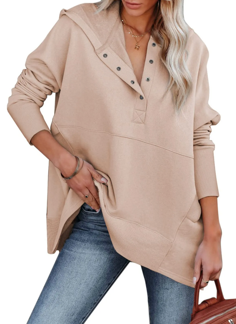 🔥 Women's Button V Neck Hoodie With Pockets