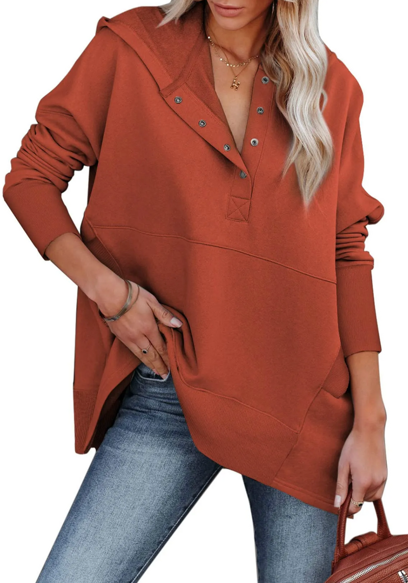 🔥 Women's Button V Neck Hoodie With Pockets