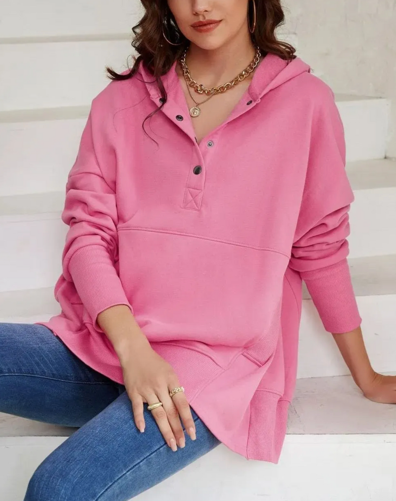 🔥 Women's Button V Neck Hoodie With Pockets