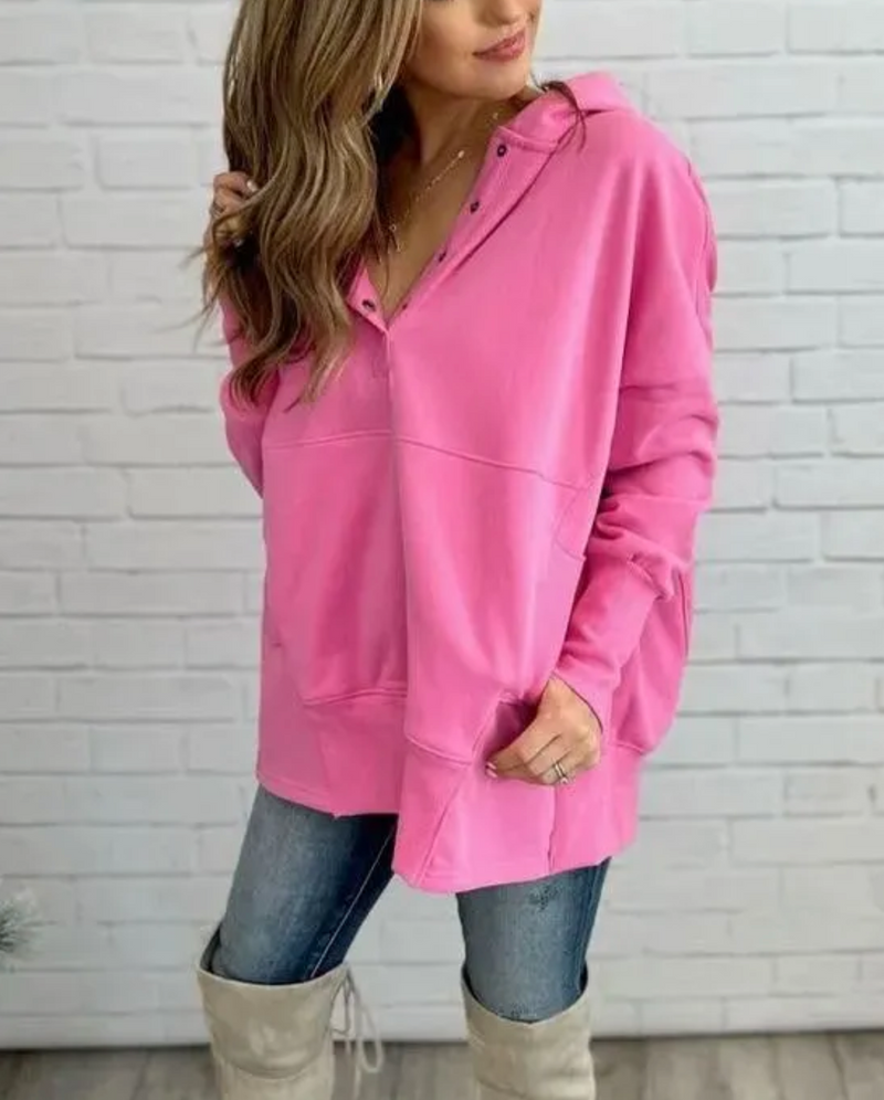 🔥 Women's Button V Neck Hoodie With Pockets