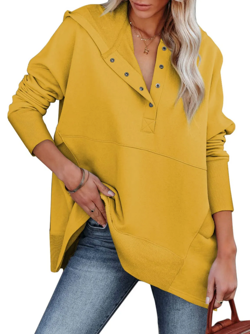 🔥 Women's Button V Neck Hoodie With Pockets