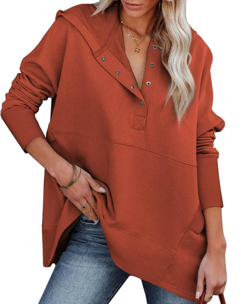 🔥 Women's Button V Neck Hoodie With Pockets