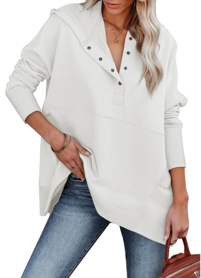 🔥 Women's Button V Neck Hoodie With Pockets