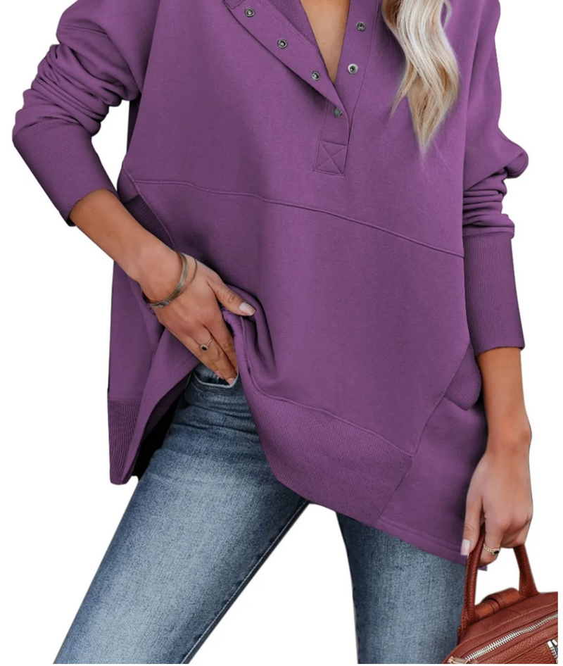 🔥 Women's Button V Neck Hoodie With Pockets