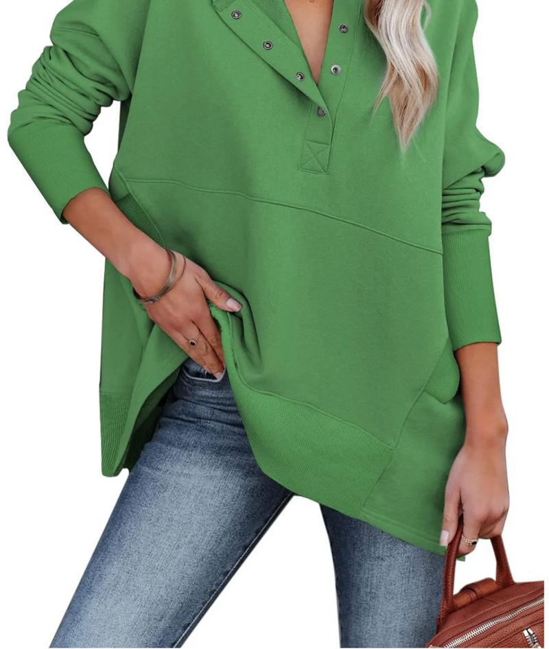 🔥 Women's Button V Neck Hoodie With Pockets